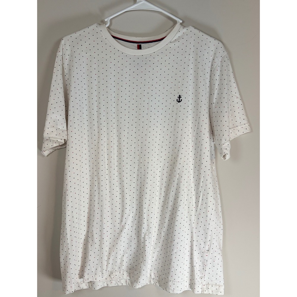 Denim & Flower Ricky Singh Mens Slim Fit Anchor Polka Dot T-Shirt White Large